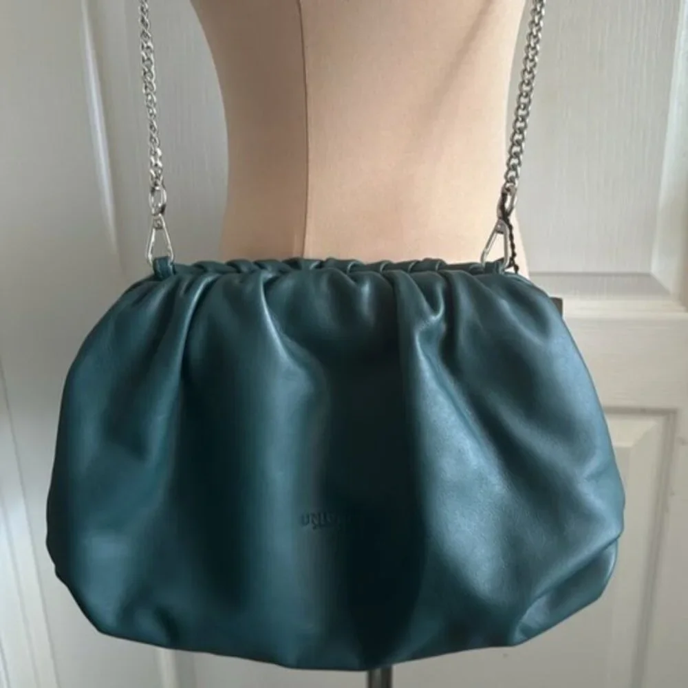 Unica! Firenze Leather Blue Teal Crossbody Convertible Pleated Handbag Clutch